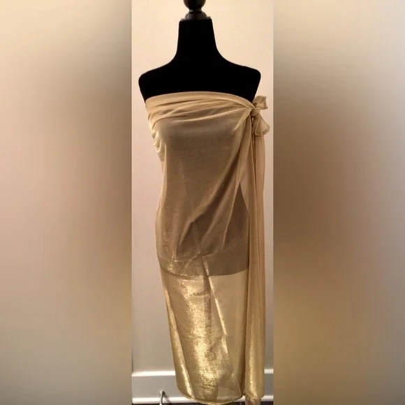 NEW! MORENO & CO Gold Sarong Pareo Wrap Stole Shawl - One Size - Picture 2 of 5